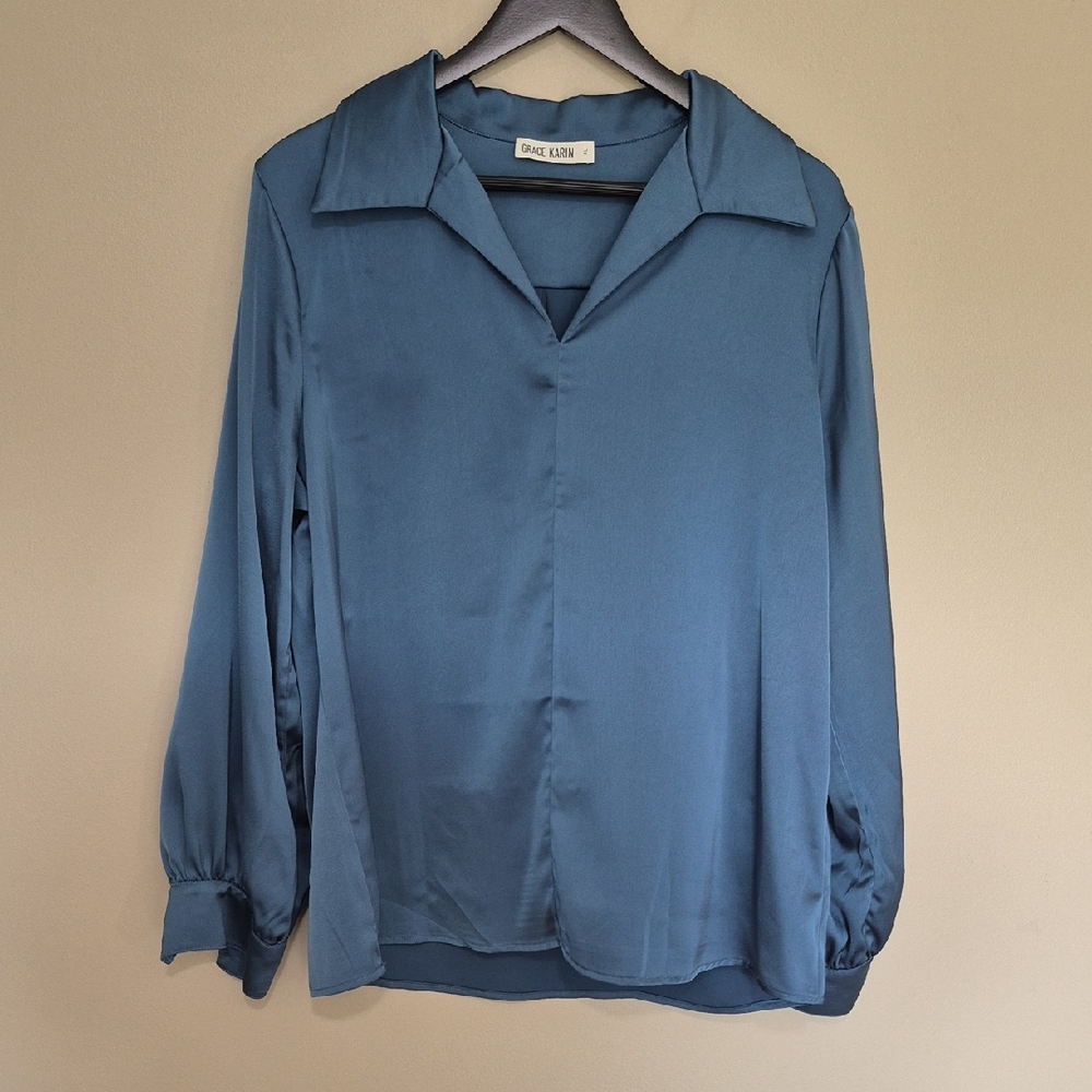 Women's V-Neck Blue Blouse